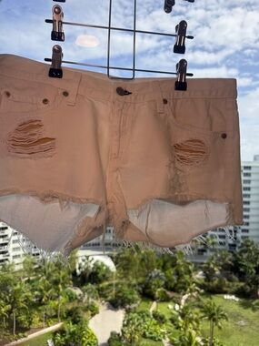 rag & bone Cream Distressed Cutoff Jean Shorts